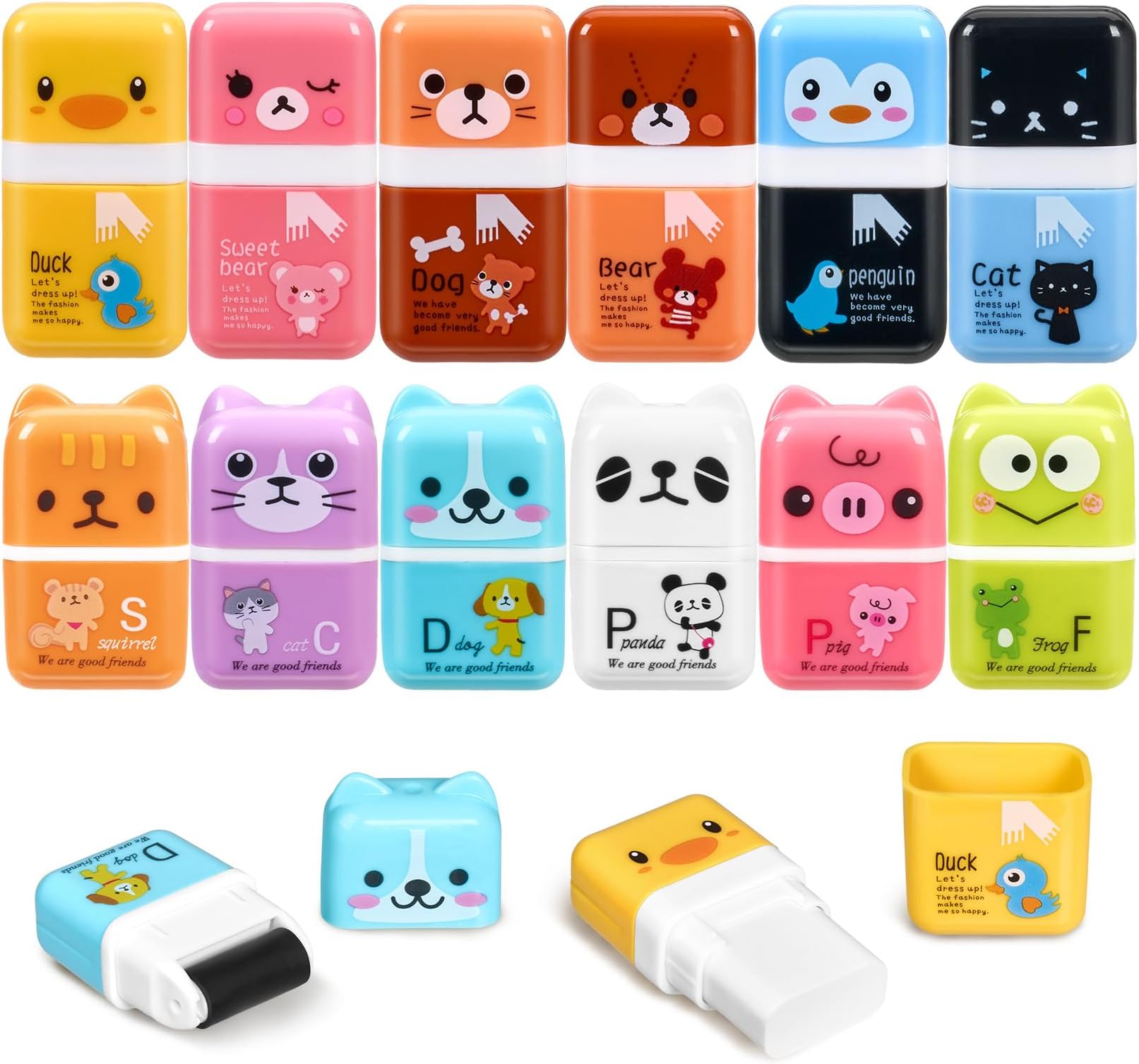 12 Pack Pencil Erasers, Cute Erasers Pencil Eraser with Clean up Roller Pencil Eraser Shaving Roller Case Erasers for Party Favors Gift Supplies