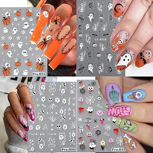Miniatura 3 de Calcomanías de arte de uñas de Halloween, calcomanías autoadhesivas 3D para uñas fantasma, color negro y blanco, diseño gótico de calabaza, diseño