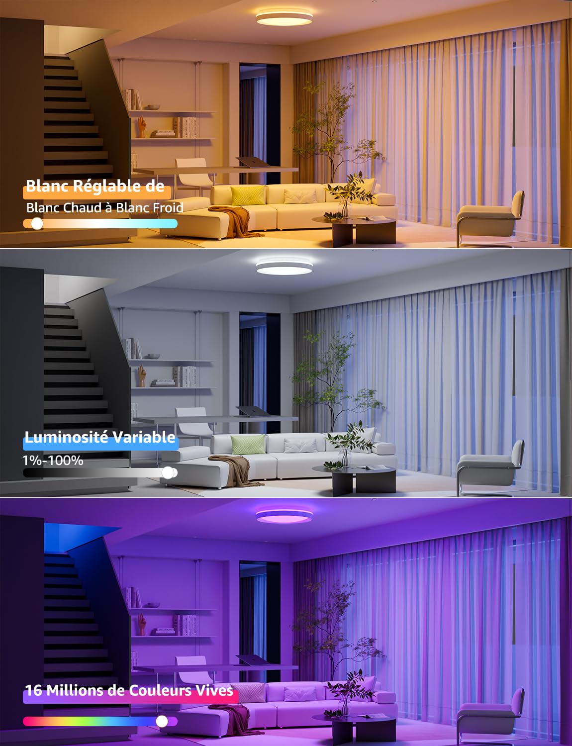 Lepro T1 IA Plafonnier LED Connecté, Concepteur d'Éclairage IA Personnalisé, Connectivité Wi-Fi et Bluetooth, 24W 1800LM, IP44 Etanche, pour Chambre, Salon, Couloir, Cuisine（φ29cm）