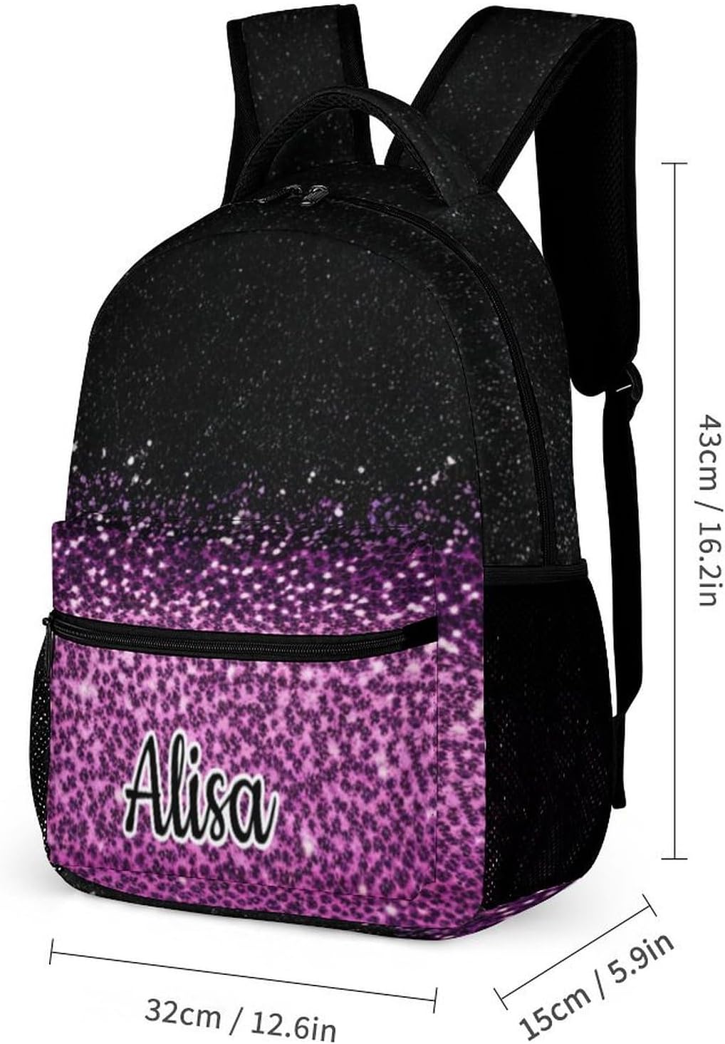 Purple Bling Backpack with Lunch Bag & Pencil Case, 16 Inch Bookbag Adjustable Lightweight Large Capacity School Backpacks Set for Kids Girls Boys - Image 2