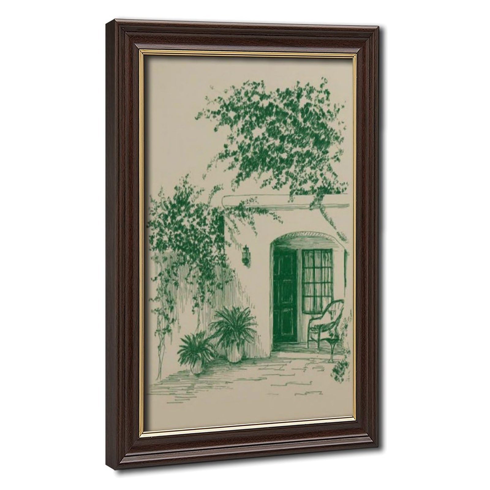 Lxwnze Silver Bougainvillea Courtyard,Mediterranean Garden Art (1) Canvas Poster Bedroom Decor Landscape Office Room Decor Gift 24" L X 36" W
