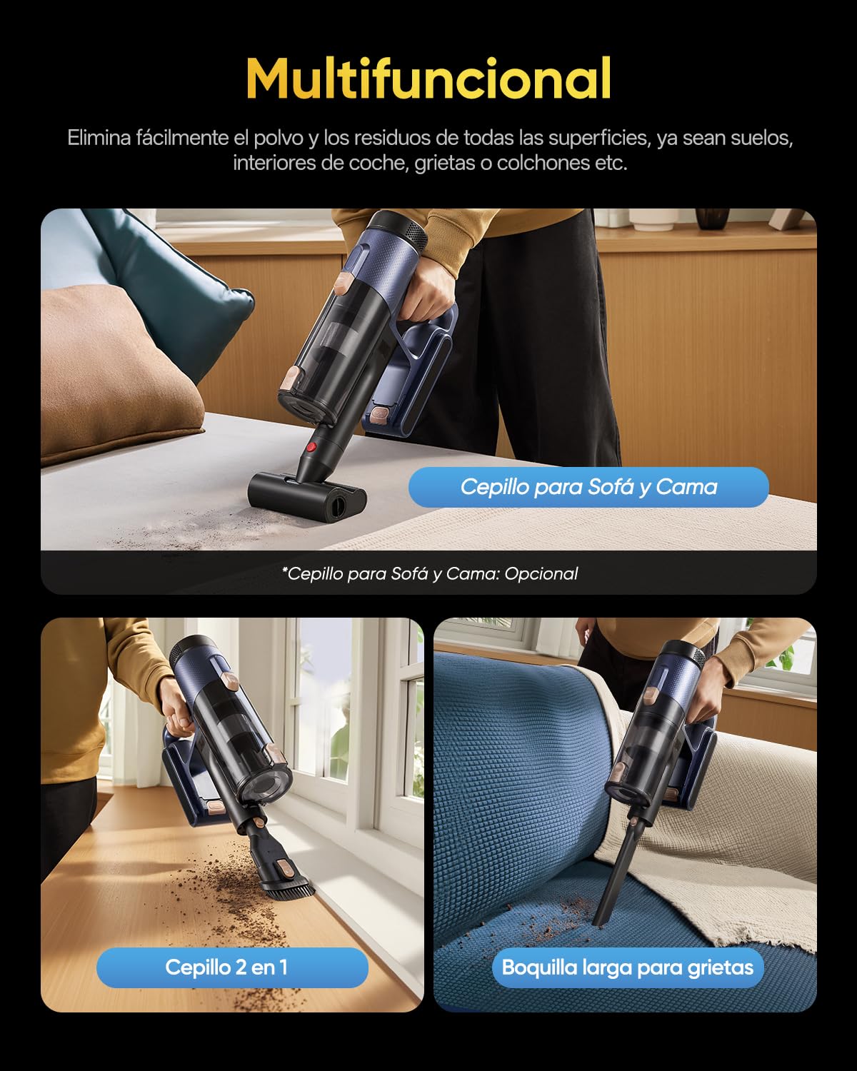 Vexilar Aspiradora sin Cable V12 58KPa/50 Min/500ml, Aspiradora Inalámbrica, Fácil Limpieza, Batería Extraíble,Ligero,Multiusos Accesorios, Aspirador Escoba Vertical para Suelos/Alfombras/Pelos/Coche