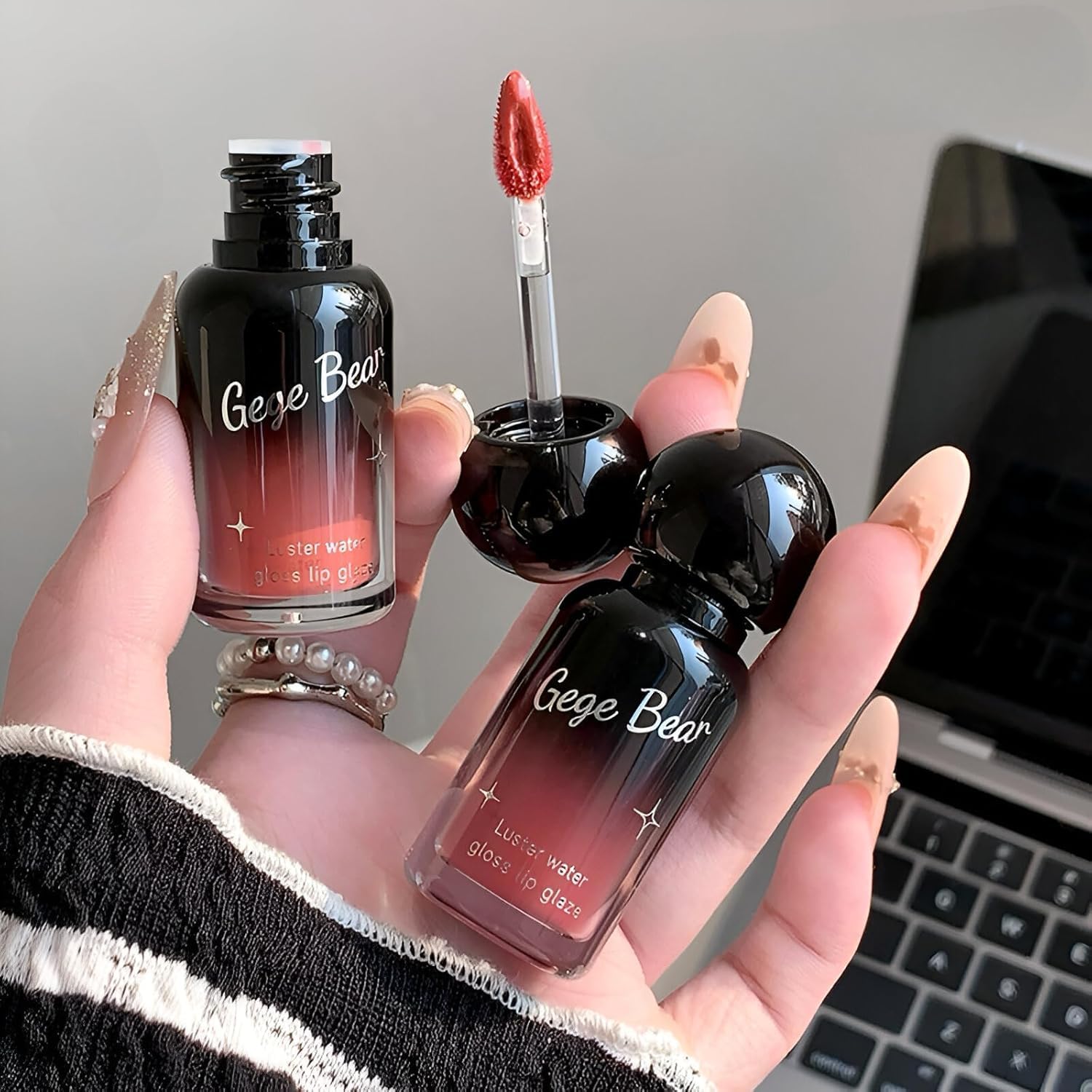 Gege Bear Water Gloss Lip Glaze | Ultra Moisturizing Formula | Liquid Lipstick Look with Tint-Like Comfort | Glossy Yet Natural Look | Non-Sticky & Lightweight | Shine-Boosting Lip Makeup | Trending Shades Great for Girls & Women (05# Drunk Rose, 4g)-image-2