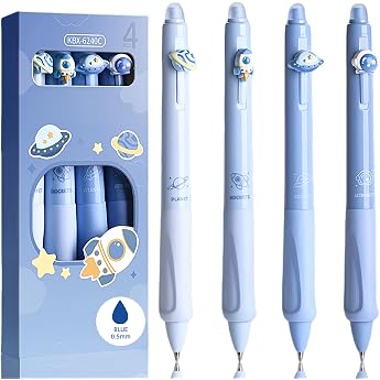 Radierbarer Kugelschreiber Set Mit 4 Stift - Planeten Astronaut Space Rakete - Kugel Zum Entfernen Der Tinte - Blau - Durchmesser 05 - Radierbar