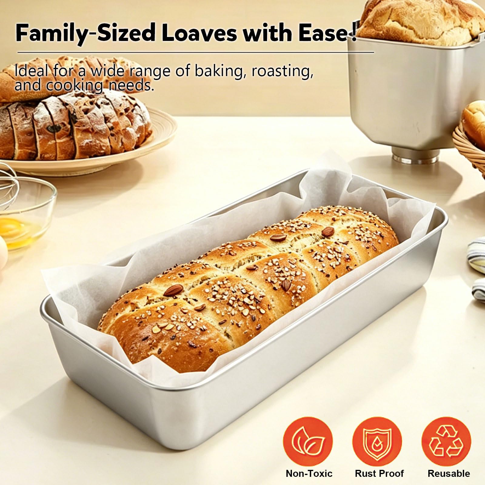 Stampi per Pane in Acciaio Inox Set di 2 Stampo Pane Cassetta da Toast 32x14x6 cm Stampo Grande in Acciaio Inox per Pane Rettangolare Teglia Torte per Dolci Lavabili
