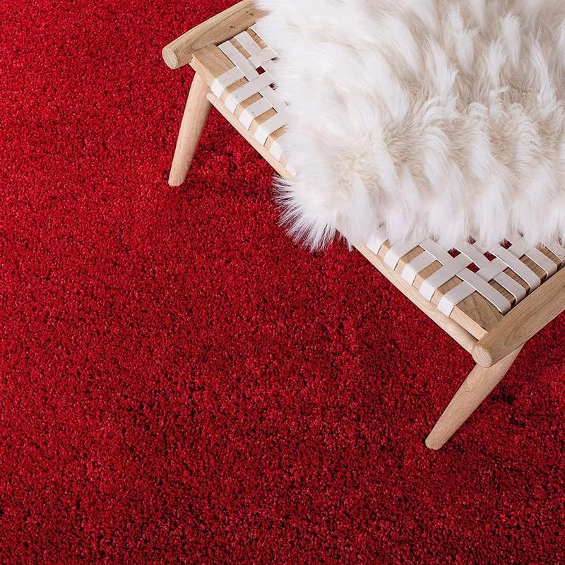 Image of RUG ERA Shaggy Carpet for Living Room 9X12 FEET Fluffy Rug for Bedroom Floor Modern Non-Slip Floor Mat & Galicha for Home Decor | Cozy Area Carpet (Plain Red)