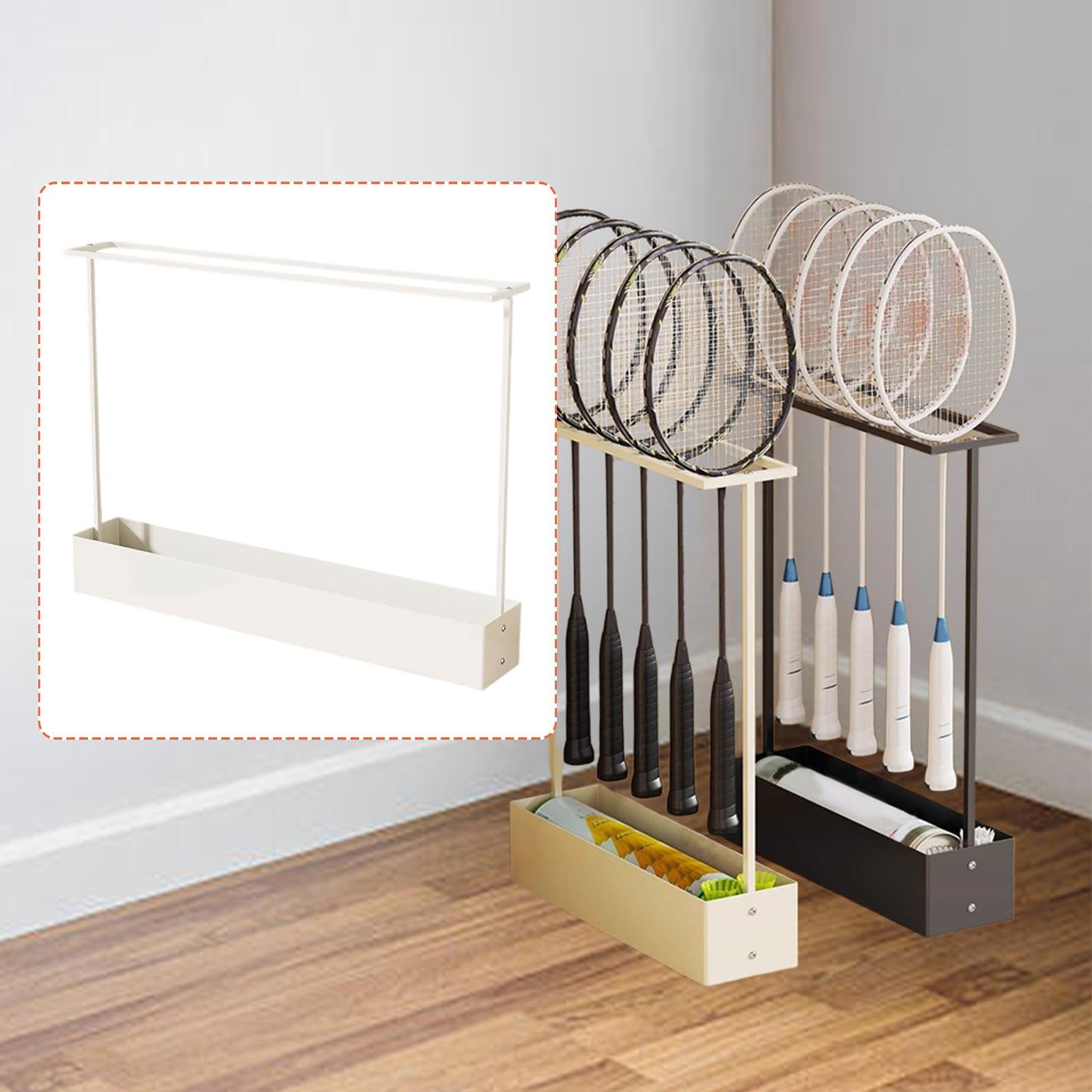 Badminton Racket Rack Supporto Portaracchette con Contenitore Facile da Installare Struttura Robusta Metallo Adatto a Palest