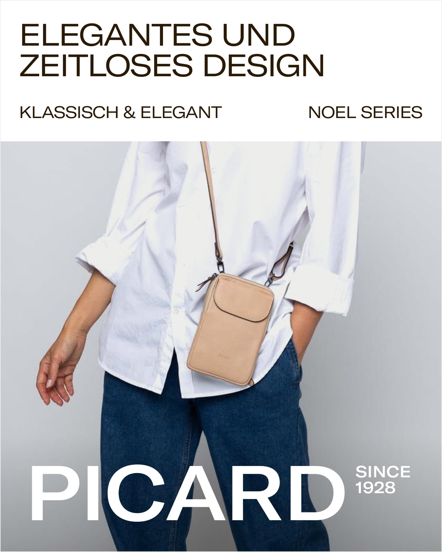 Picard Handytasche zum Umhängen Damen Noel | Handykette aus Leder mit 3 separaten Fächern gesichert durch Reißverschluss & Druckknopf | Elegant, Modern | Handy Umhängetasche