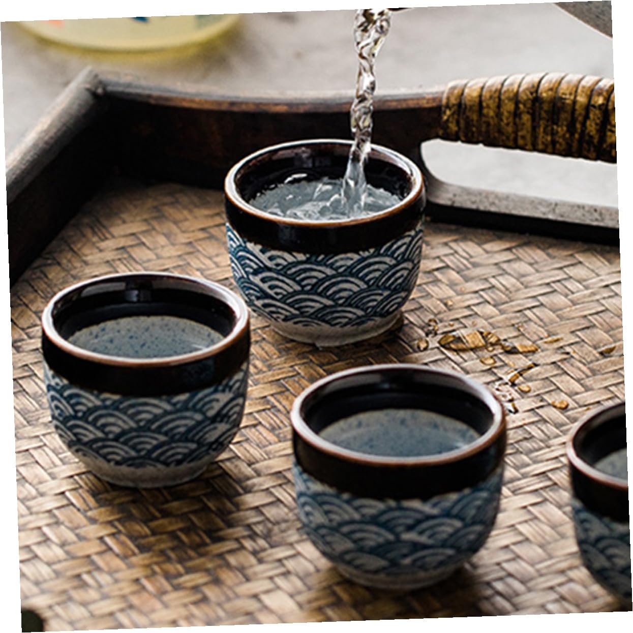 Lot de 6 Tasses à Thé Japonaises en Céramique au Design Simple et Rond, Multi-fonctionnelles et Sûres, Maison Bureau
