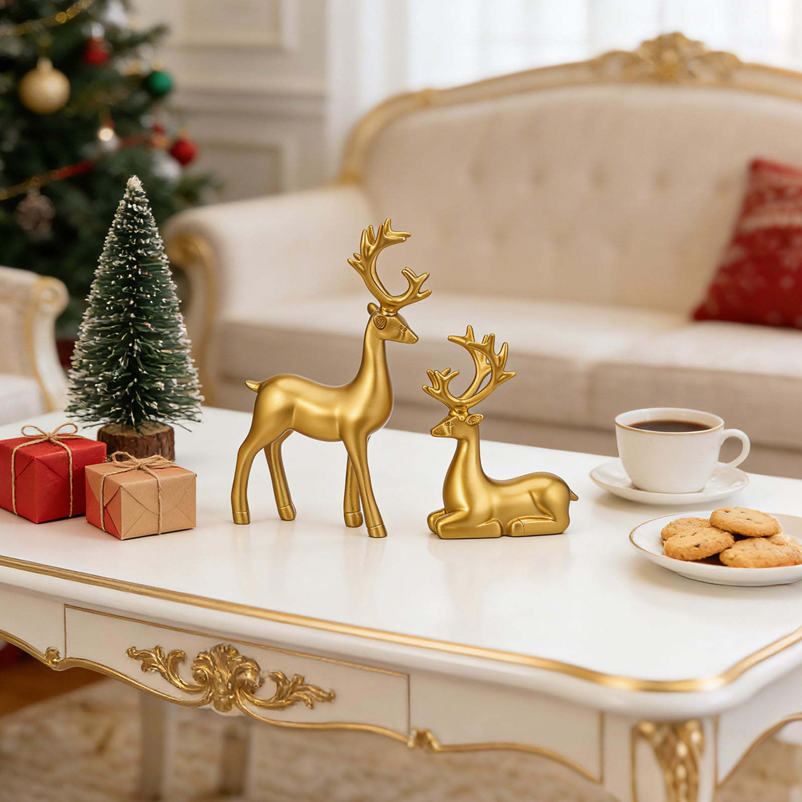 CHILDWEET 2 Stück Goldenes Elch Ornament aus Kunstharz für Büro und Zuhause