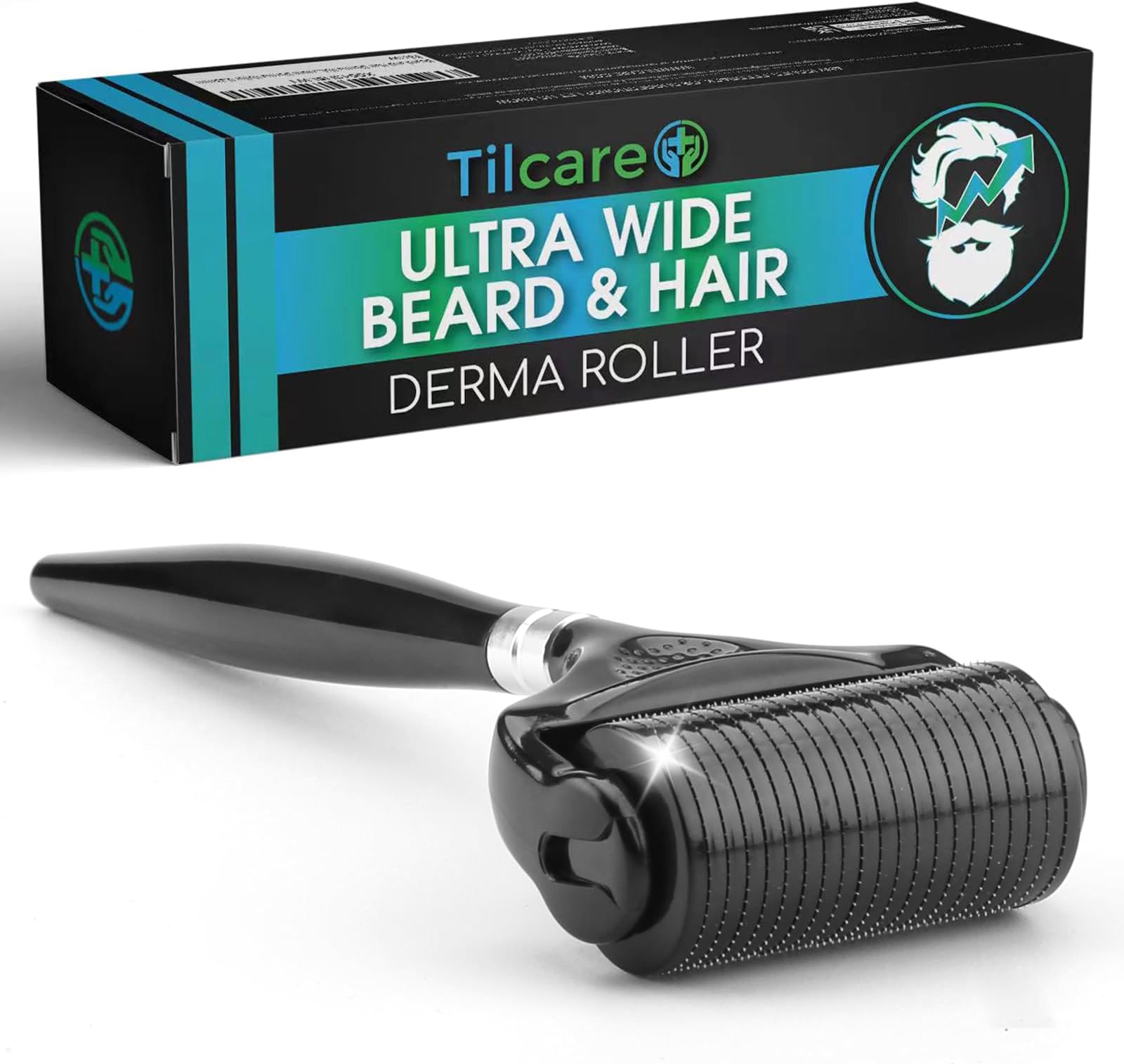 Beard and Hair Ultra Wide Derma Roller (1Pack) by Tilcare - Sterile 1200 Grade A Titanium Microneedles Titanium Derma Roller 0.25mm