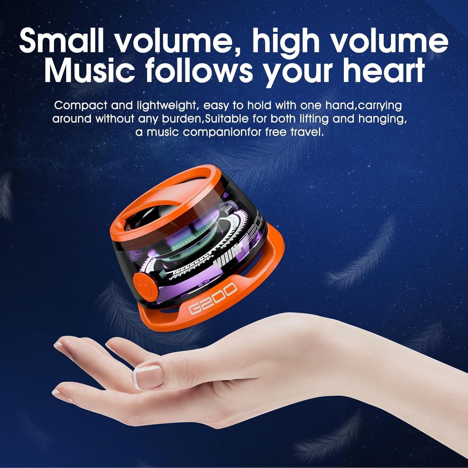 2 PCS Portable Wireless Bluetooth Mini Speakers with Stereo and LED Lights for Cycling Fitness Sports and Music Party, Magnetic Phone Holder Speaker. 2 Orange