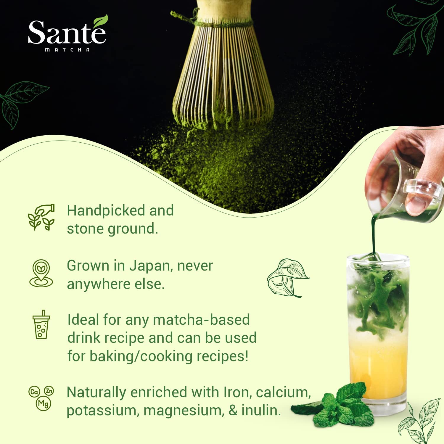 Sant Matcha Agave Ceremonial Grade Japanese Matcha with Organic Agave First Harvest from Aichi Prefecture 1LB for Lattes — view 5