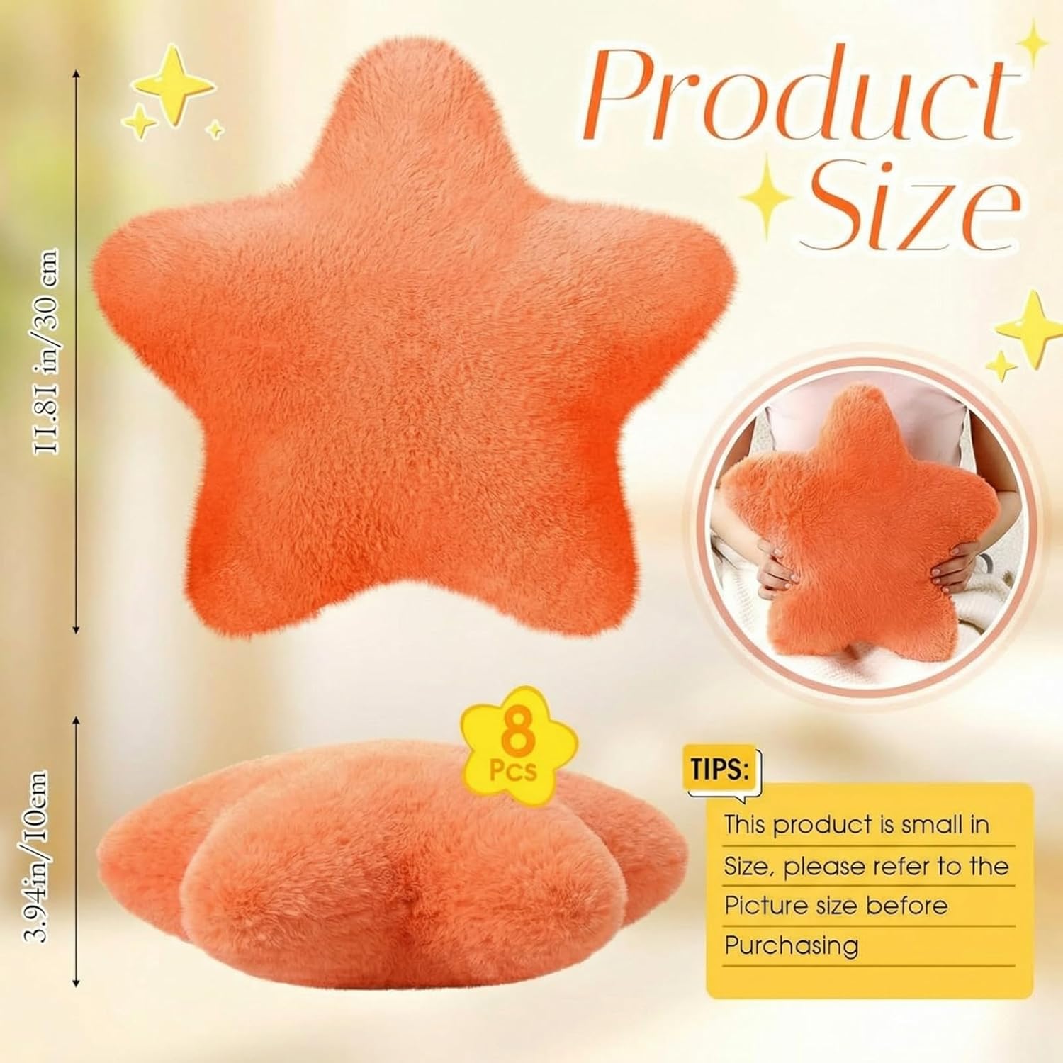Beeveer 8 Pack Star Shaped Throw Pillow Gifts Decorations Mix Star Plush for Bed Sofa Cute Throw Pillow Plush for Floor Room Sleepover Bedroom Living Room(Classic)