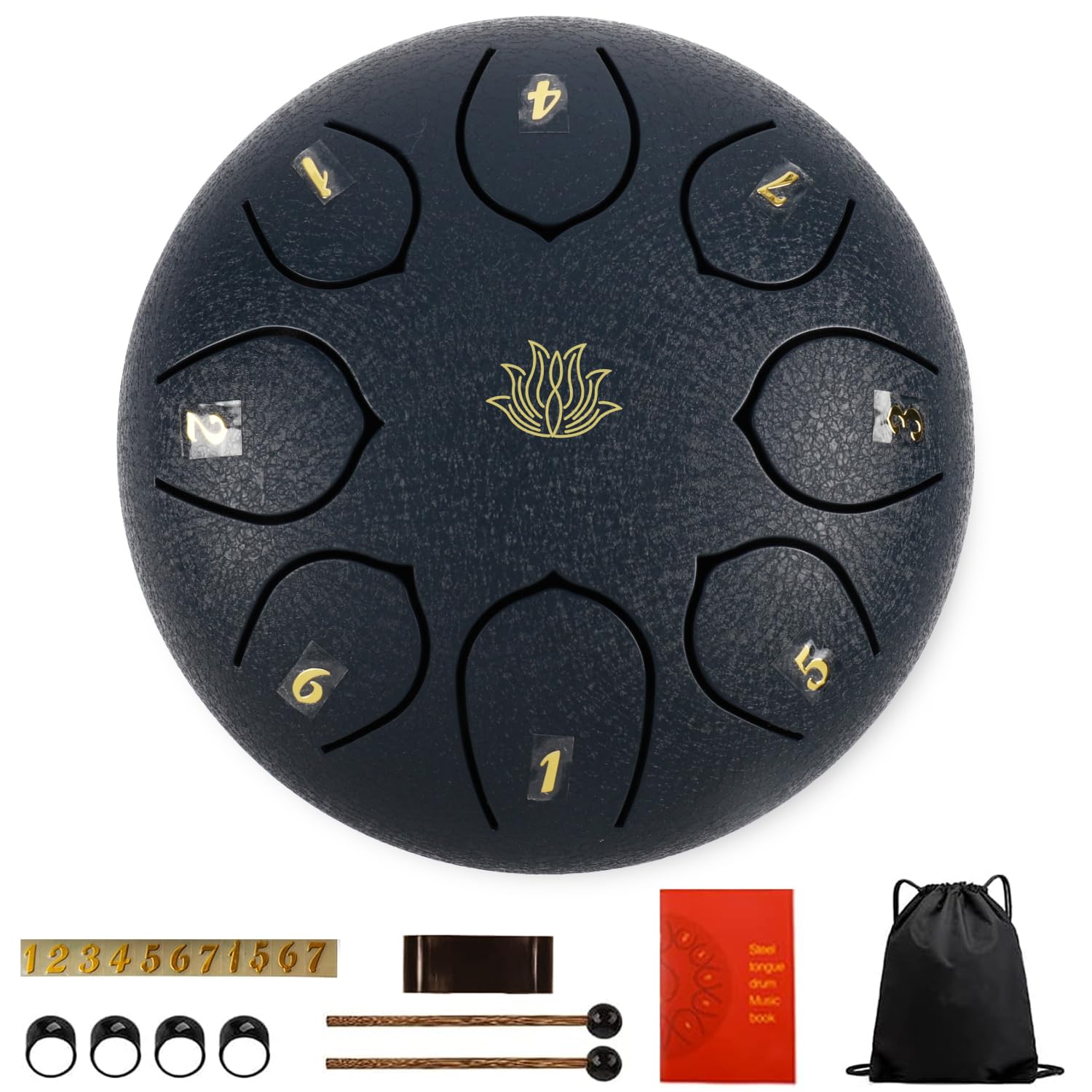 Eavnbaek Rain Chime Drum - 8 Note 6 Zoll Regentrommel für den Außengarten, mit Tasche, Musikbuch, Drumsticks, Schlägelhalter und Fingerpaddeln, Stahlzungentrommel für Geschenke Yoga Bildung