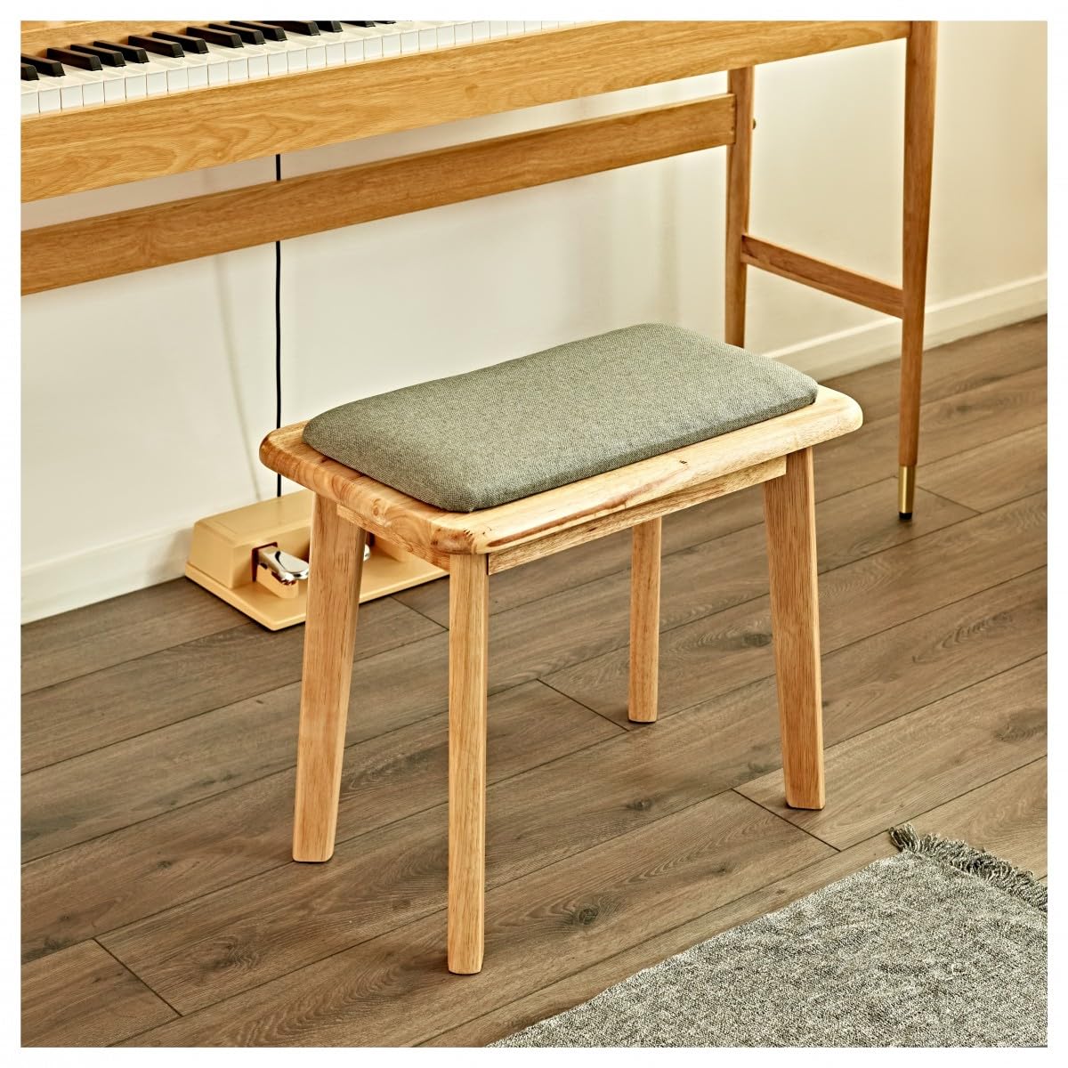 gear4music Banqueta de Piano Moderna, Light Oak | Taburete elegante y cómodo en madera maciza, construcción robusta y duradera, cojín acolchado revestido en tela