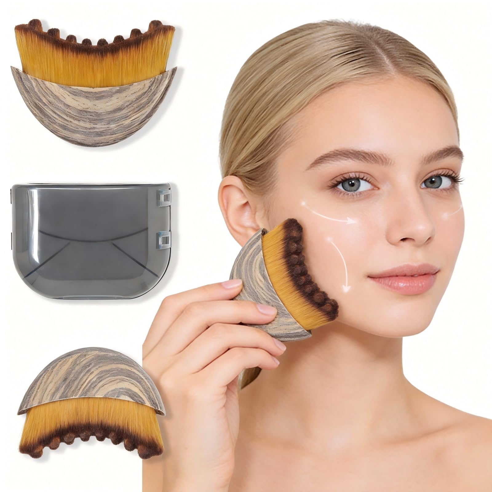 Auraderm Lymphatic Contour Face Brush - Lymphatic Drainage Makeup Brushes for Sculpting & Lifting, Anti-Puffiness Detox Massage, Boosts Skincare Absorption & Glow, Soft Bristles for All Skin Types (Brown)-picture-44