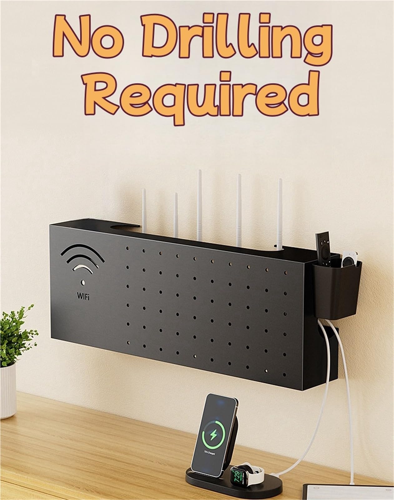 Armoire de rangement murale pour routeur avec multiprise et gestion des câbles – Étagère élégante pour économiser de l'espace pour routeurs et modems Wi-Fi – Idéal pour la maison ou le bureau