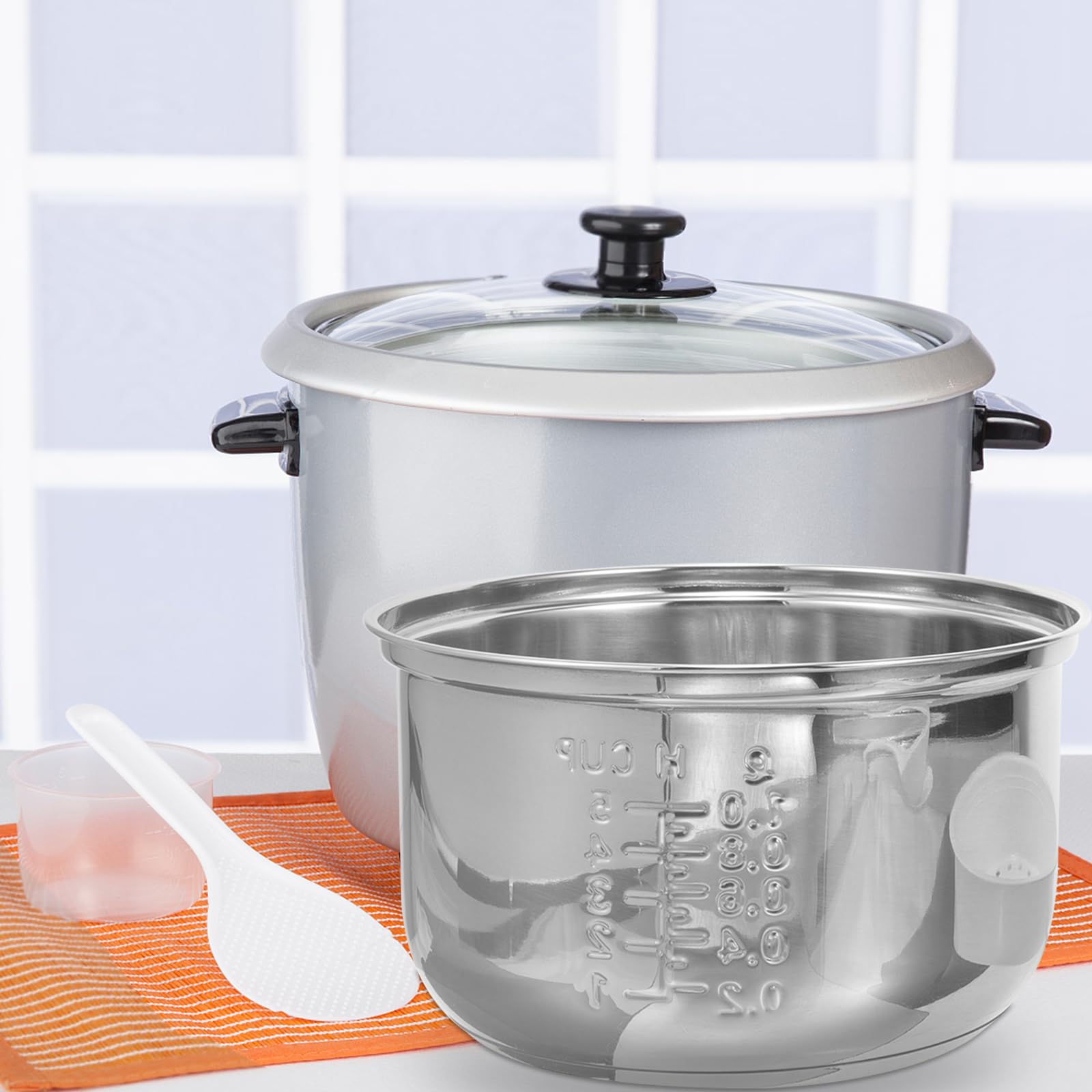 Amosfun Cuiseur à riz intérieur 2 L en acier inoxydable antiadhésif pour cuiseur à riz asiatique accessoire de cuisinière électrique