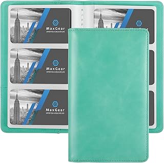 MaxGear Business Card Organizer Book, Holds 240 Cards, Turquoise | Portable PU Leather Business Card Holder with Clear Sleeves, Professional Card Binder for Office, Meetings, Networking