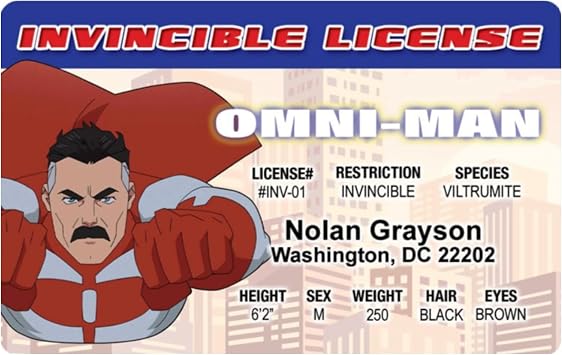 Signs 4 Fun Parody Drivers License | Omni-Man ID | Fake ID Novelty Card | Collectible Trading Card Drivers License | Novelty Gift for Holidays | Made in the USA