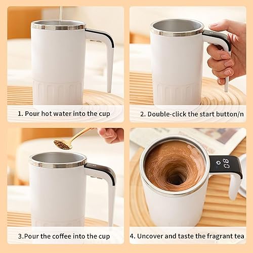 Miniatura 4 de Taza autoagitadora Agitación magnética automática de 12.8 fl oz, pantalla de temperatura de acero inoxidable, taza portátil de café, té, cacao,