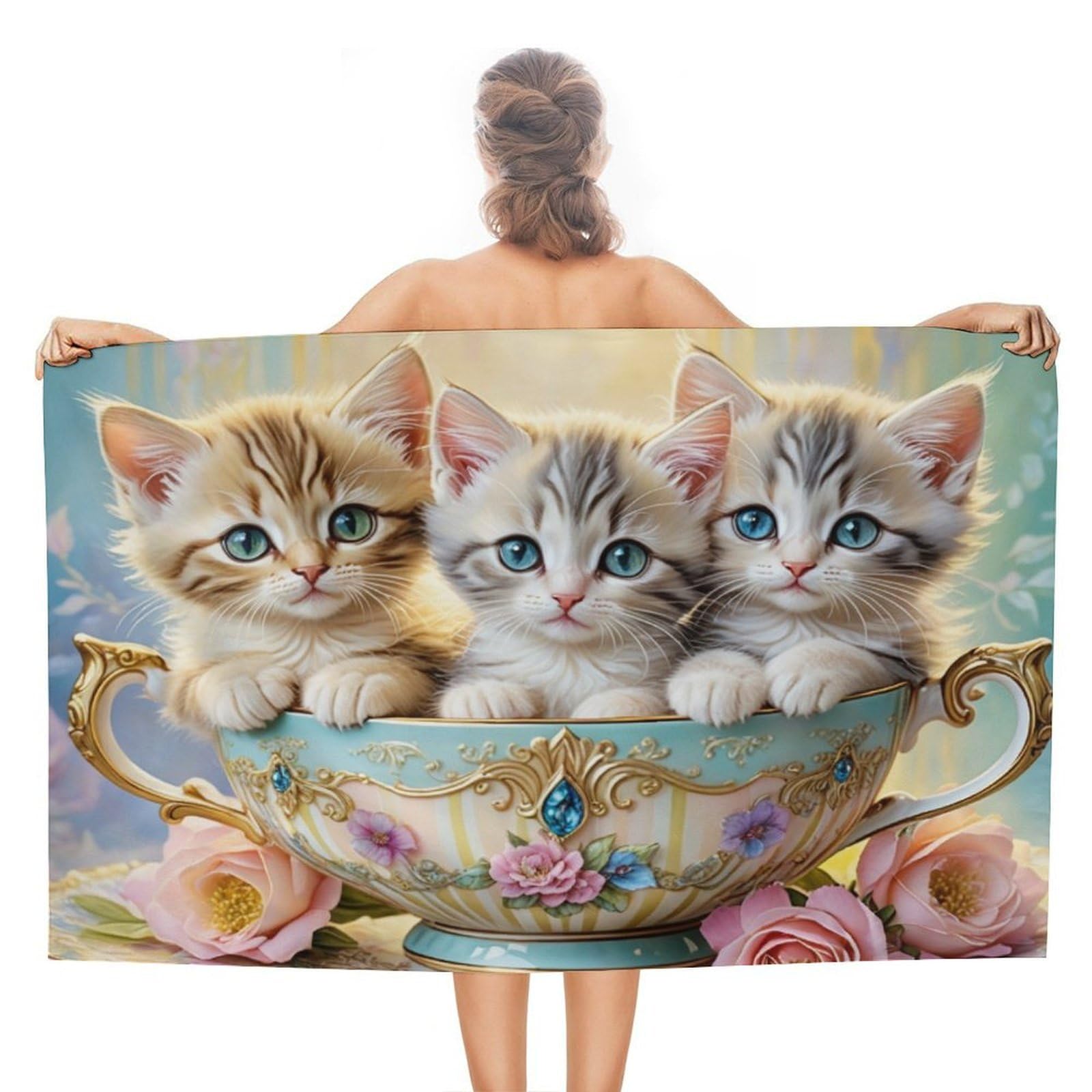 Serviette de plage anti-sable Tea Cup Kittens pour le voyage