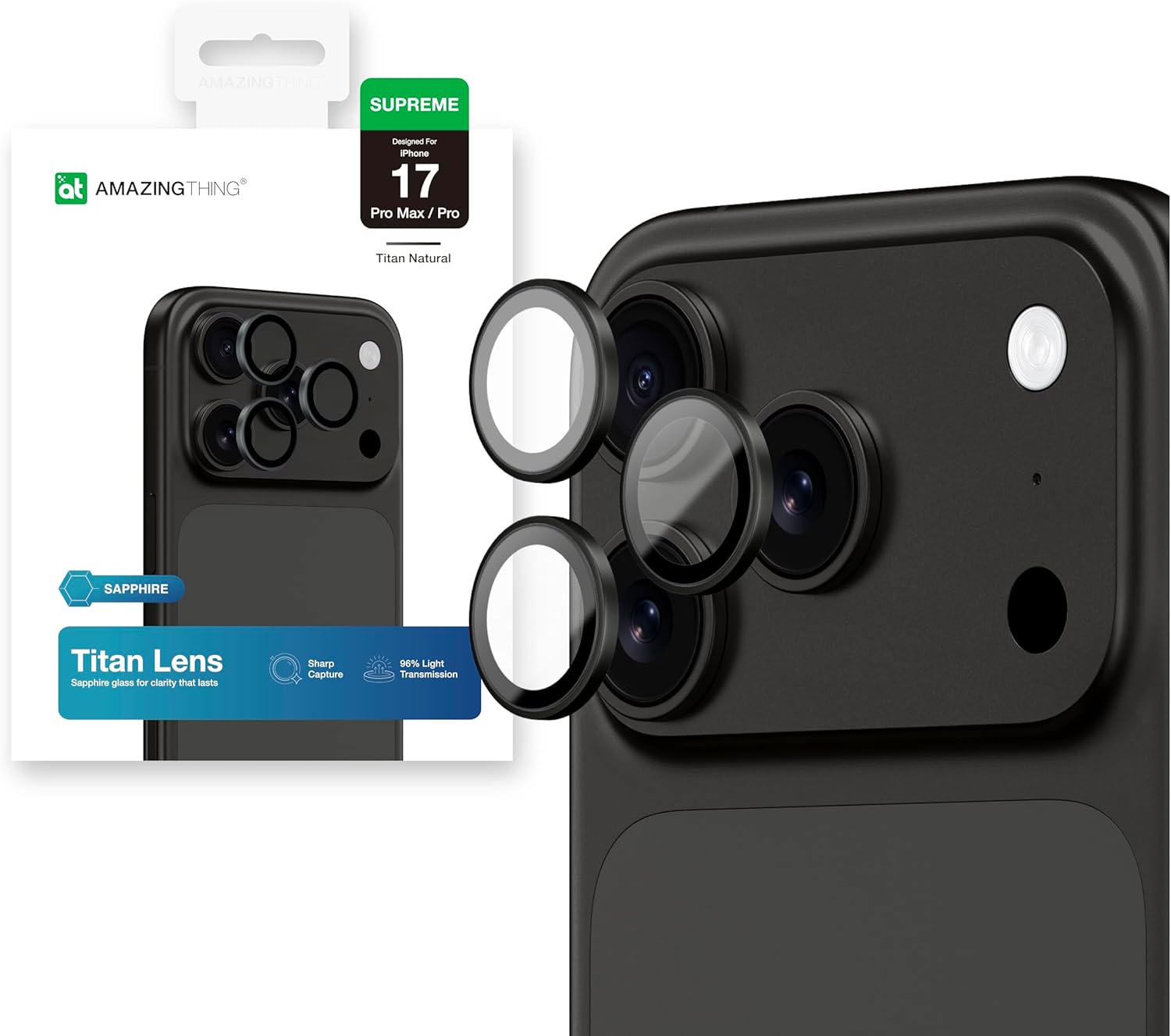 AMAZINGthing for iPhone 17 Pro/Pro Max [Titan - AR Lens] Camera Lens Protector, Lens Cover, 3-Lens Set, AF/AR Coating, 7-Layer Optical Structure, Flush Fit, Easy Install Alignment Tool