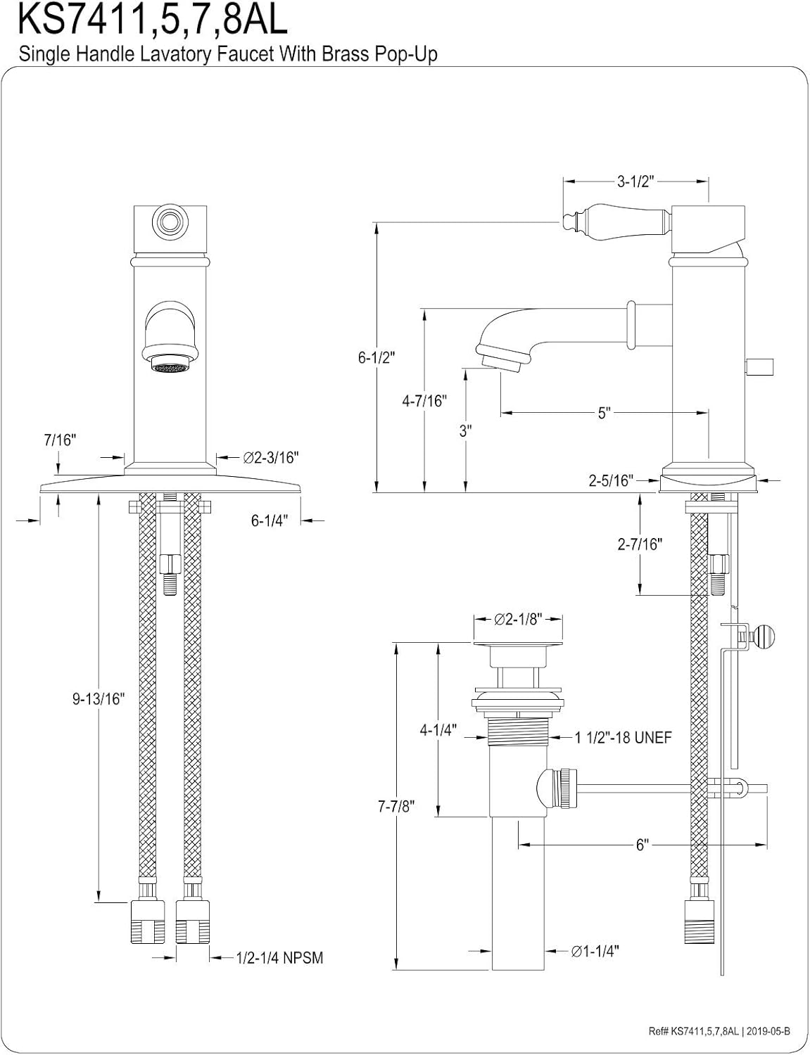 Kingston Brass KS7417AL Paris Single-Handle Bathroom Faucet, Brushed Brass