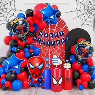 Super Hero Birthday Party Decoration Set, Balloon Arch Kit Happy Birthday Banner Red and Blue Theme Super Hero Theme 69 Pieces
