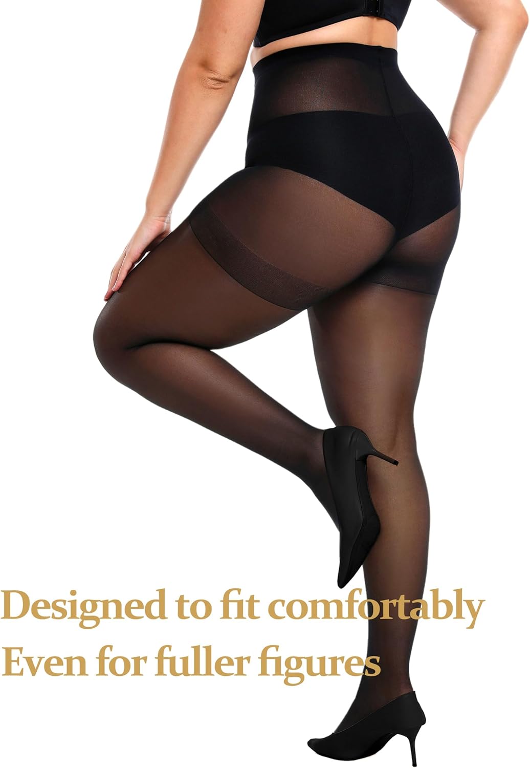 Women's 2 Pairs Plus Size Sheer Tights for Women - 20D Queen Size Control Top Pantyhose with Reinforced Toes - Image 2
