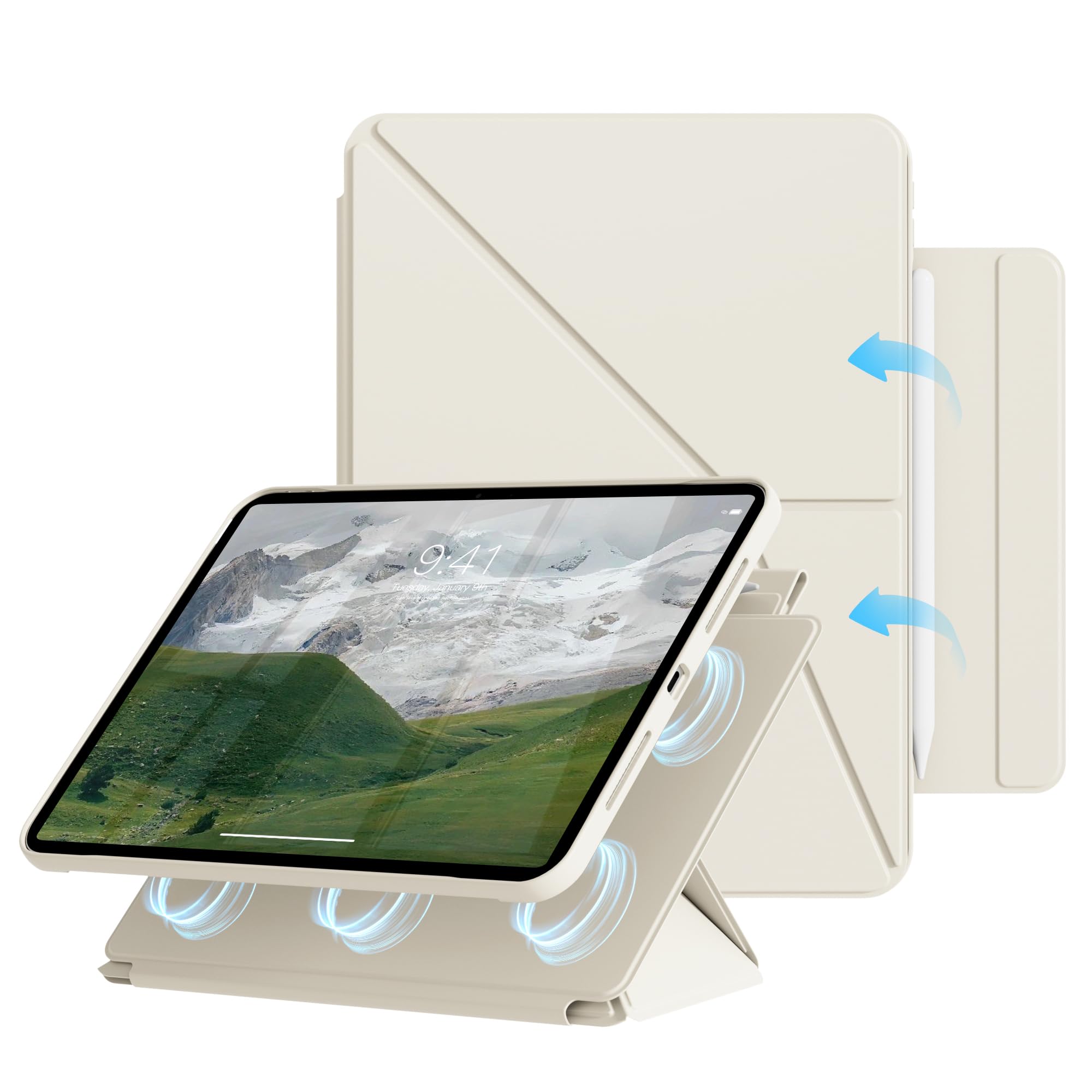 Étui magnétique iPad protégeant le stylet avec rabat blanc intelligent - 8