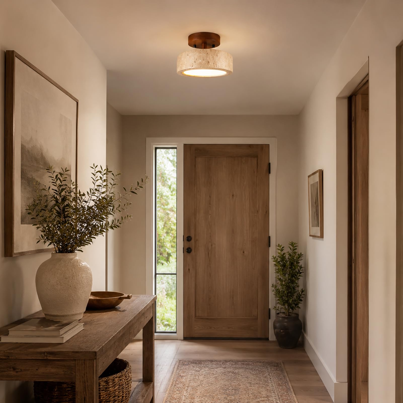 Plafoniera in Pietra Naturale Plafoniere Travertino Giallo Kampada da Soffitto Stile Giapponese per Camera da Letto Corridoio Cucina Ingresso,N2