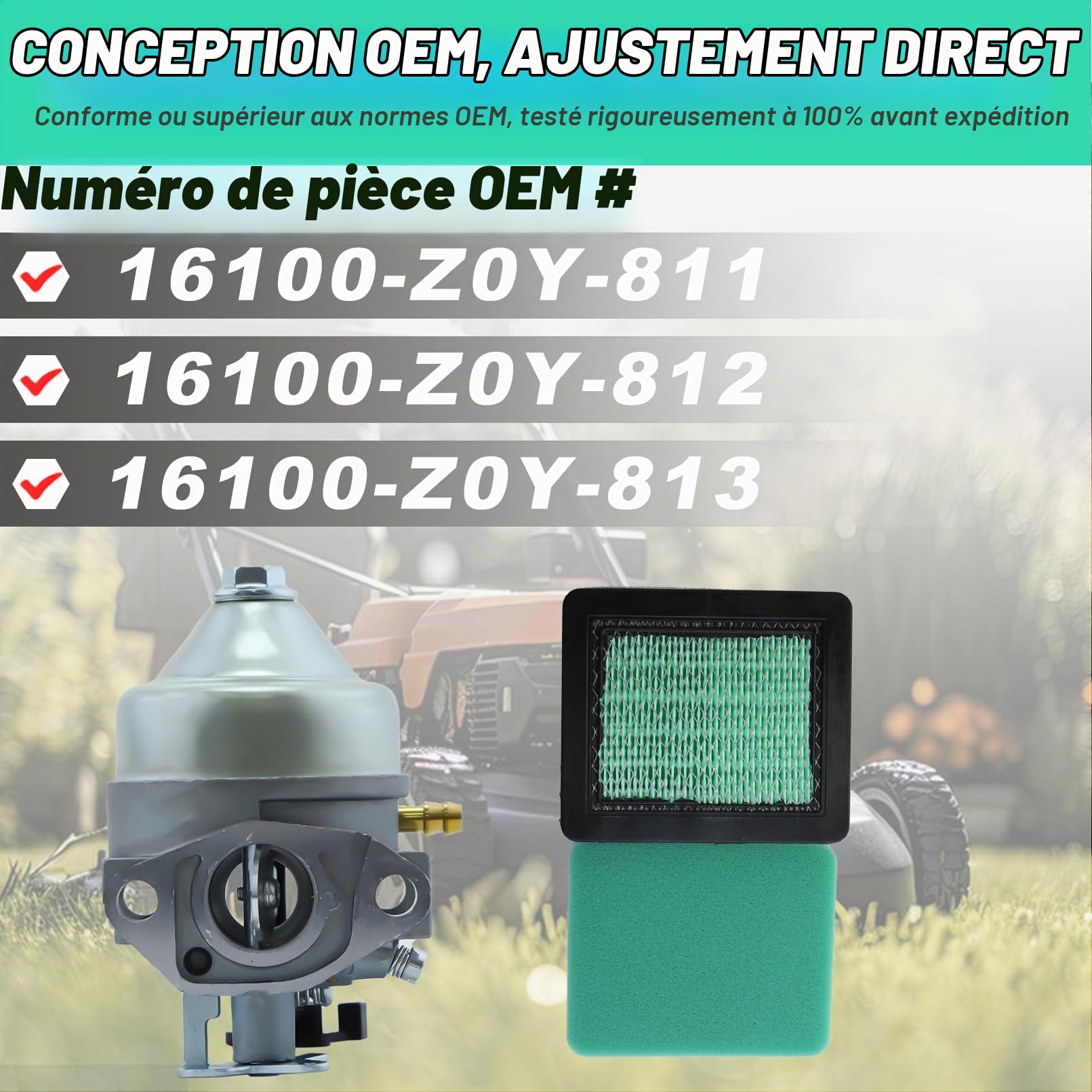 ADEFOL Kit carburateur pour Honda moteur GCV190 et tondeuse à gazon HRB217 HRX217, Carburateur + Filtre à air + Joints + Bougie d'allumage + Filtre à carburant accessoire kit 9 en 1