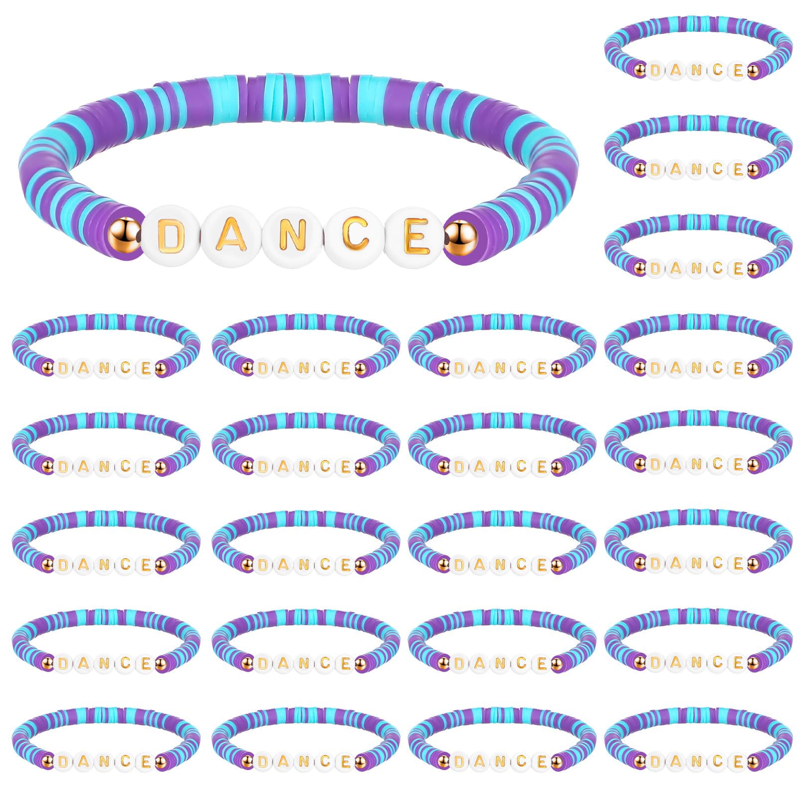 Blosssound 24 Pcs Dance Polymer Clay Beaded Bracelet Bulk Stretch Heishi Bracelet for Dancer Party Favors Team Gift Colorful Dance Lover Gift
