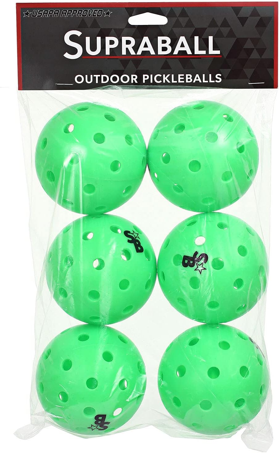 SB Pickleball Balls 6 Pack | USAPA Approved for Professional Tournament Play | Supra-40 Holes Outdoor Pickleball | Neon Green | Hard Bounce | Pickle Balls