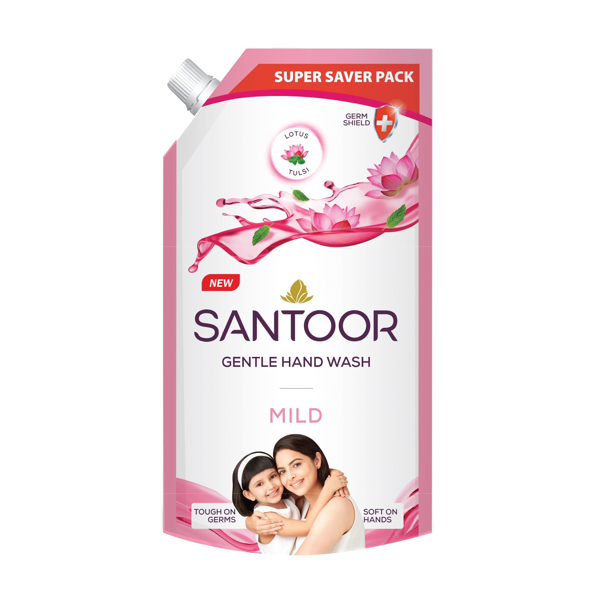 Santoor Mild Gentle Hand Wash 675ml, Pack of 2 with Goodness of Lotus & Tulsi| Rich Lathering Formula with Anti-Bacterial Properties| Soft on Hands| Soothes & Hydrates Skin
