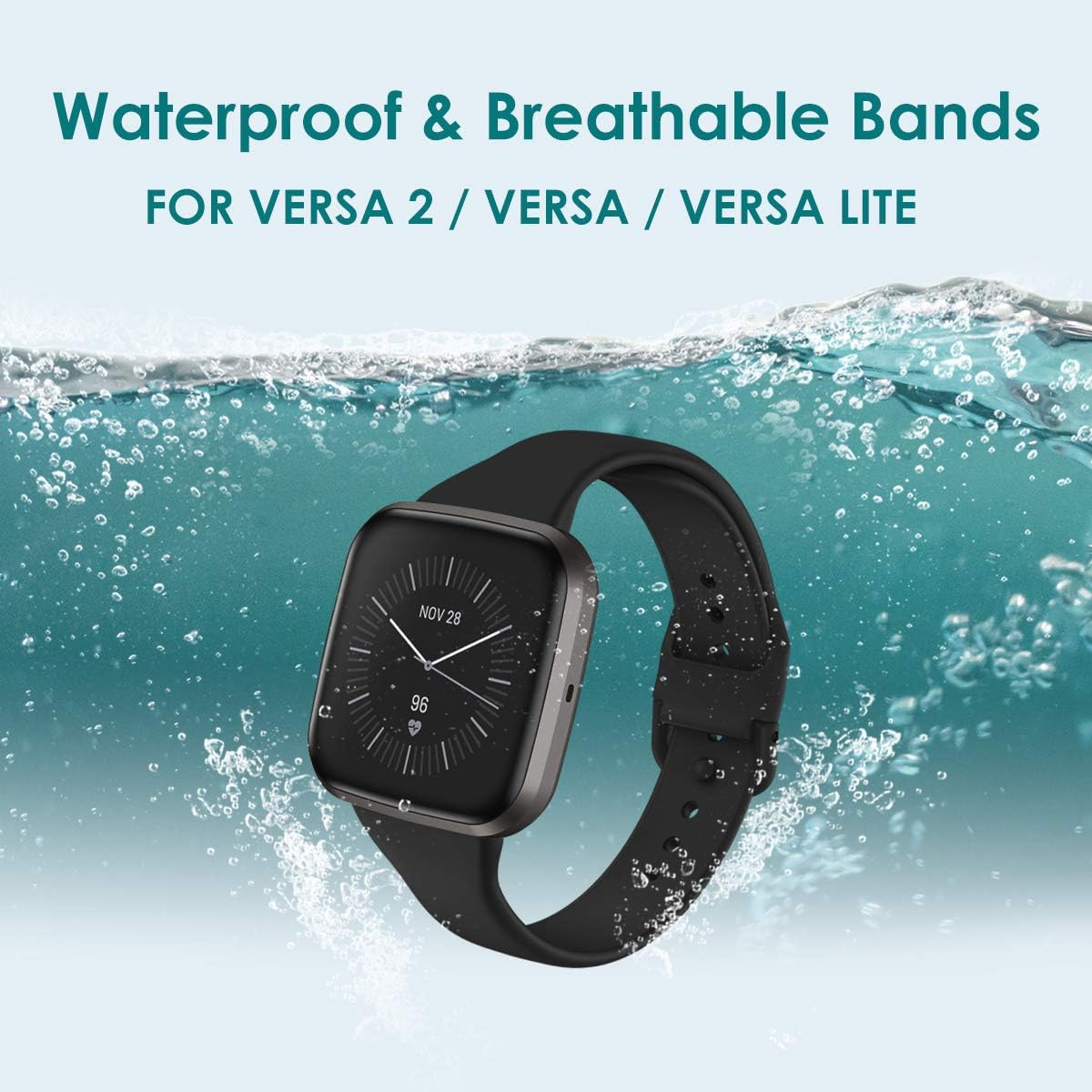 CAVN 3 Pcs Sport Bands Compatible with Fitbit Versa 2 / Versa/Versa Lite, Bands for Women Men Silicone Narrow Watch Strap Replacement Waterproof Breathable Wristband Accessories