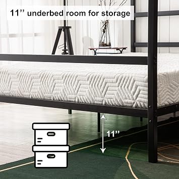 VINGLI Black Canopy Bed Frame Full Platform Bed Frame with Headboard,Four Poster Bed, Metal
