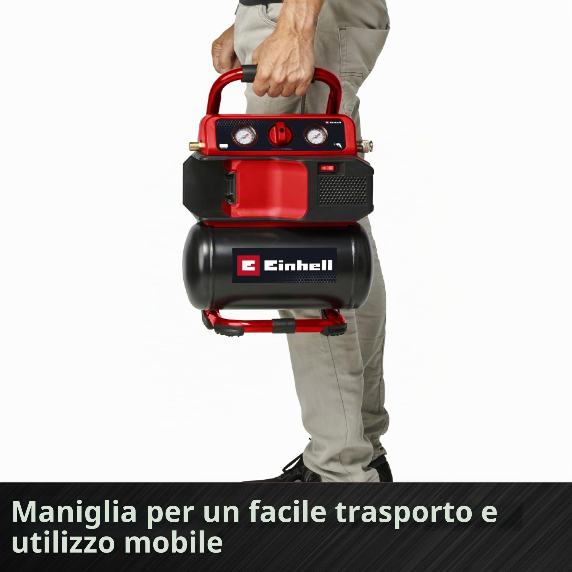 Einhell Compressore TE-AC 18/75 Li OF Solo Power X-Change (18 V, max 8 bar, serbatoio 5 L, senza olio, capacità di aspirazione: 75 l/min, 2 manometri, senza olio, senza batteria)