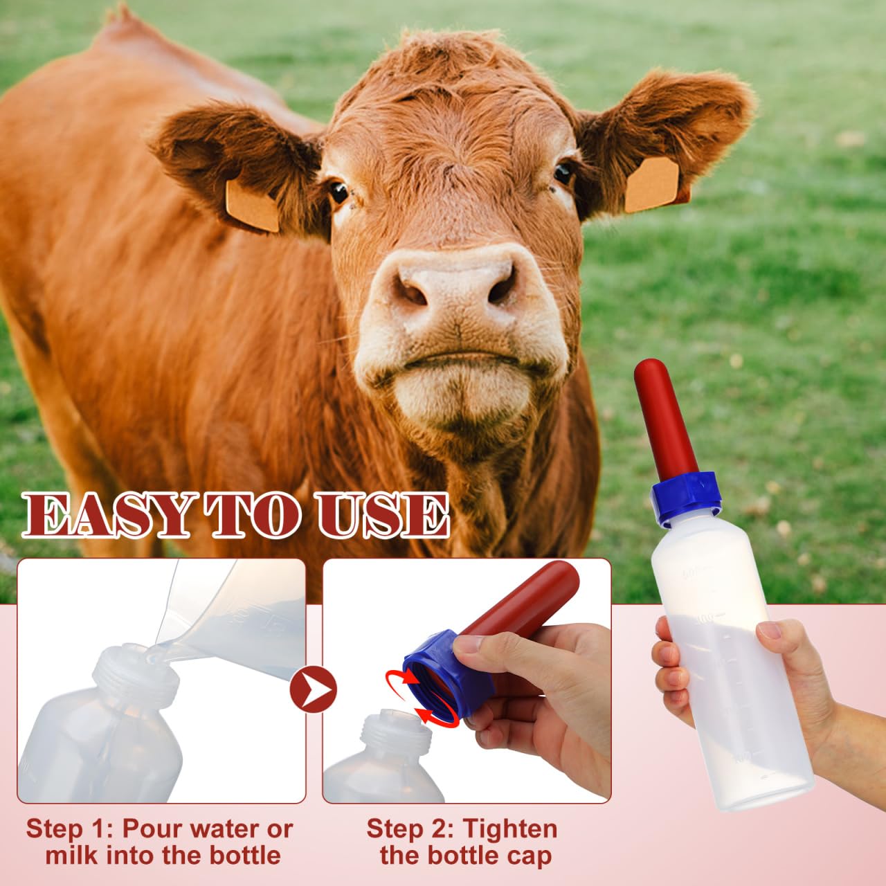 Yardwe Bouteille de traite 500 ml pour veaux, biberon d'élevage nutritif et de lait à nourrir – Idéal pour les petits animaux, les chats, les chiots, les chèvres et les moutons Feeder pratique pour