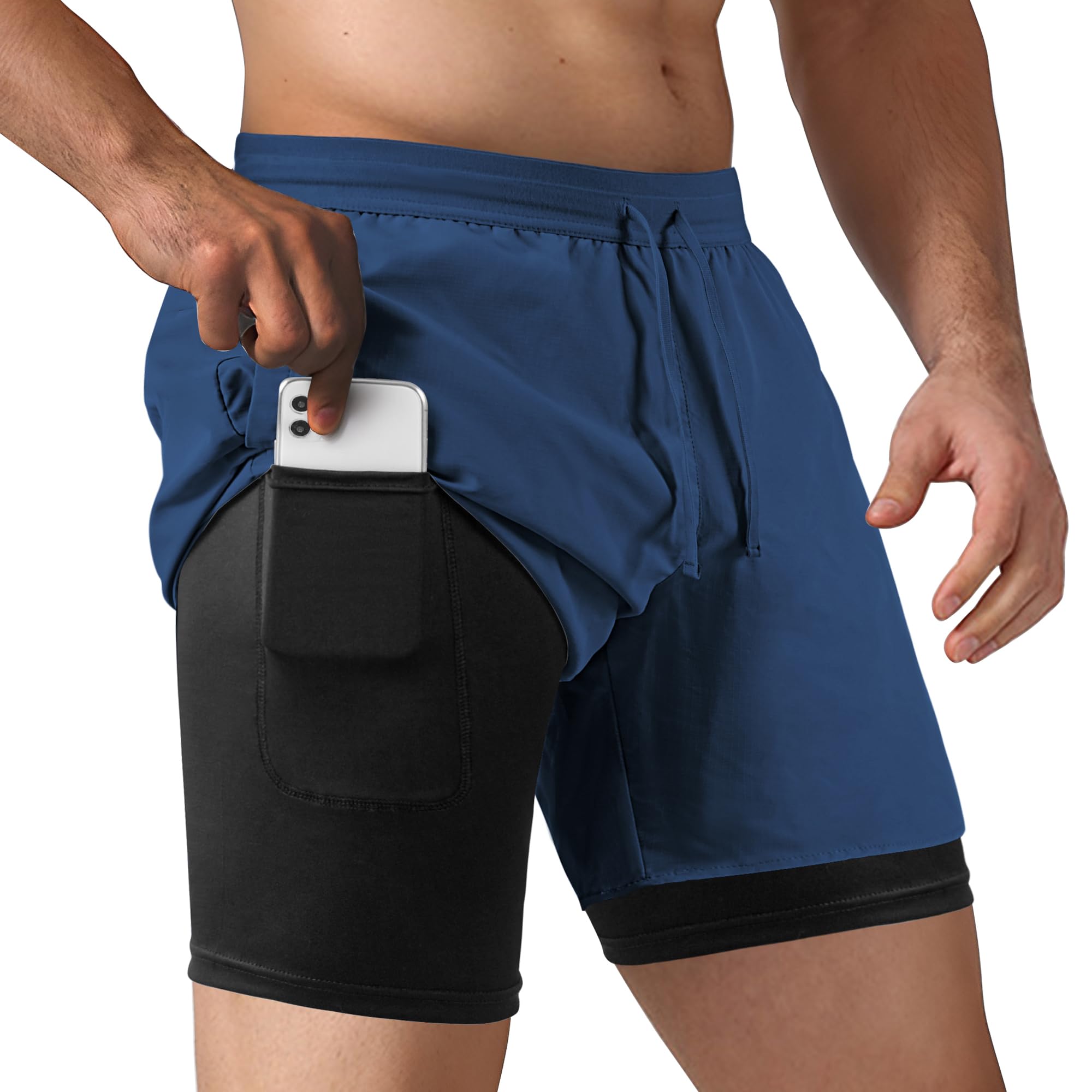 Men's 2 in 1 Running Shorts Workout Athletic Training Gym Outdoor Sports Shorts