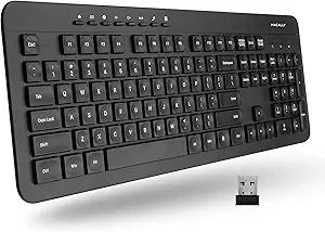 Macally Wireless Keyboard - 2.4G Ergonomic Full Size Keyboard Wireless - Ultra Slim Wireless USB Keyboard for Laptop Windows PC Windows Desktop Computer - Black
