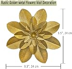 Golden Décor de mur d'art de fleur de métal, 9.5“ Rustique Moderne Floral Sculpture, Mur en Fer Détresse Suspension Maison Décoration Oeuvres Accent pour Cuisine Intérieure Chambre Salon Bureau Jardin Extérieur Patio
