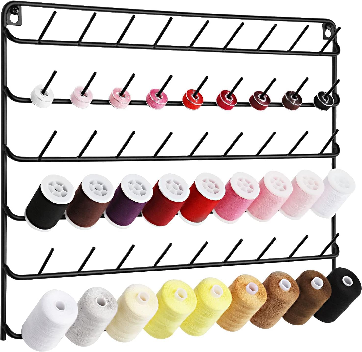 Thread Holder Wall 54 Spools Thread Rack Embroidery Spool Thread Organizer Wall Mounted with Hanging Tools for Quilting Black Metal