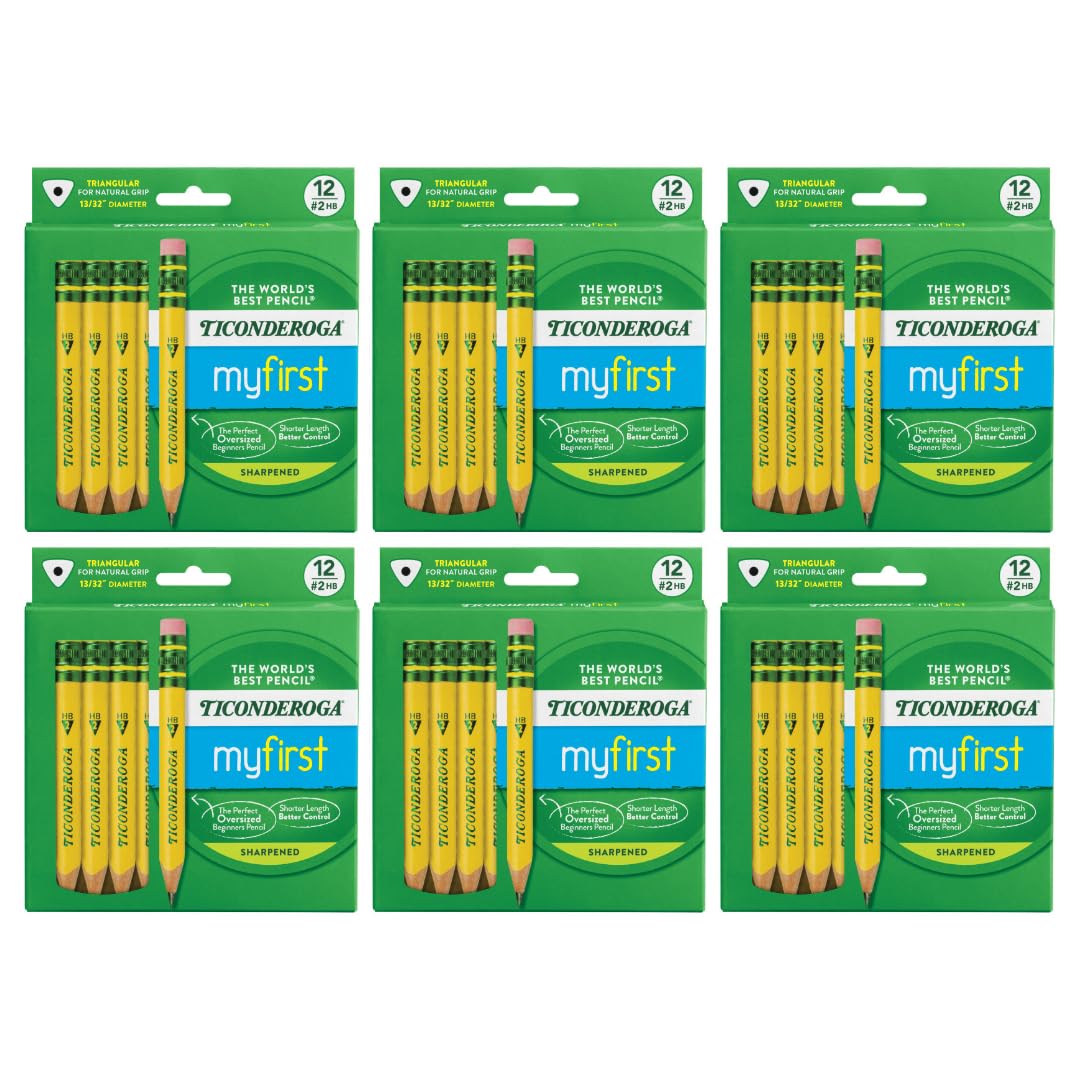 Ticonderoga My First Holzstifte, halbe Größe, 12 Bleistifte/Packung, 6 Packungen