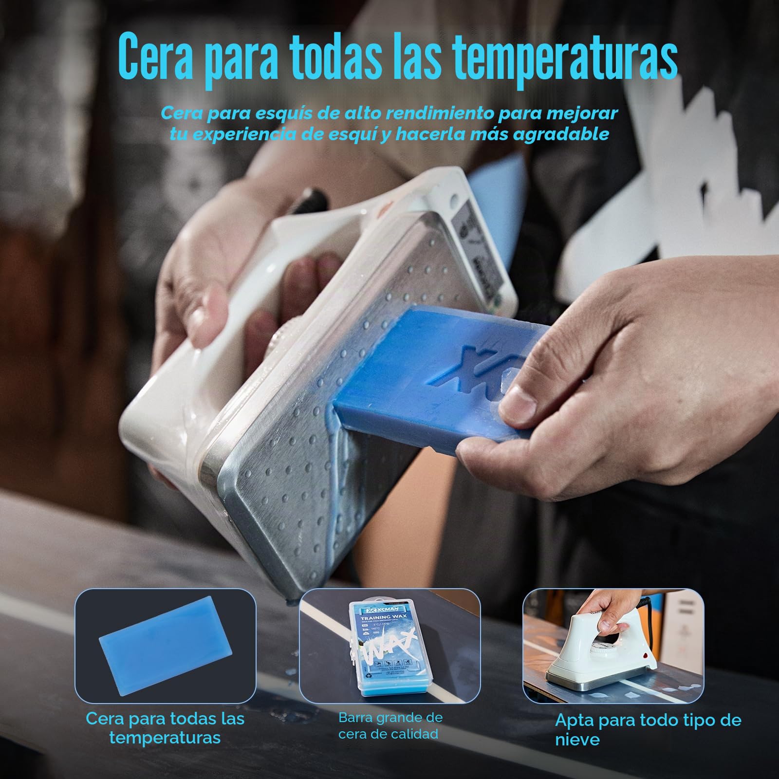 XCMAN Kit Completo de afinado y Encerado de esquís y Snowboard con Plancha de Encerado, Cera Universal, afinador de Cantos, Cepillo, rascador de Cera, Ptex