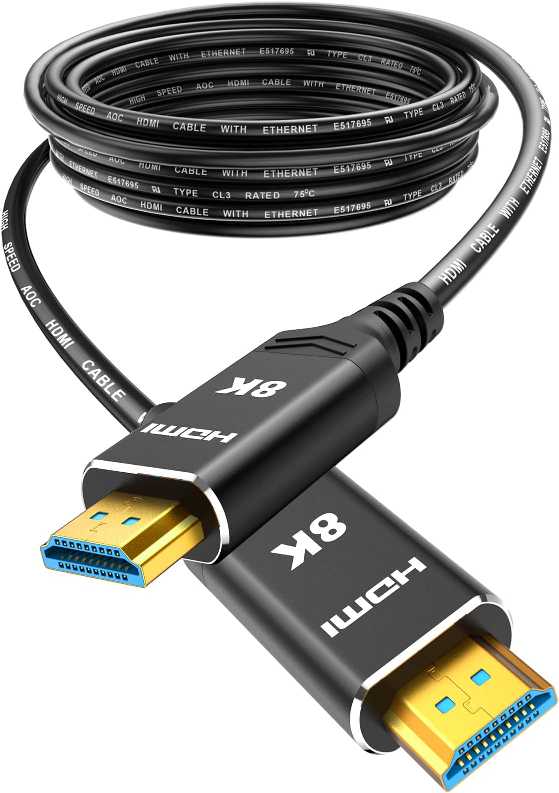 Highwings 50 ft/15.24M HDMI Cable Fiber Optic 8K & 4K, in-Wall CL3 Rated Long HDMI 48Gbps High Speed [8K@60Hz] Dynamic HDR/eARC/HDCP 2.2&2.3/ 3D, from Source to Display Compatible for Desktop GPU