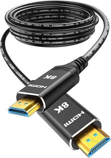 Highwings 8K 4K 120HZ 50 FT HDMI Cable Fiber Optic, in-Wall CL3 Rated Long HDMI 2.1 48Gbps Ultra High Speed [8K@60Hz] Dynamic HDR/eARC/HDCP 2.2&2.3/3D, Compatible for PS5 PS4 Desktop AMD NVIDIA HP