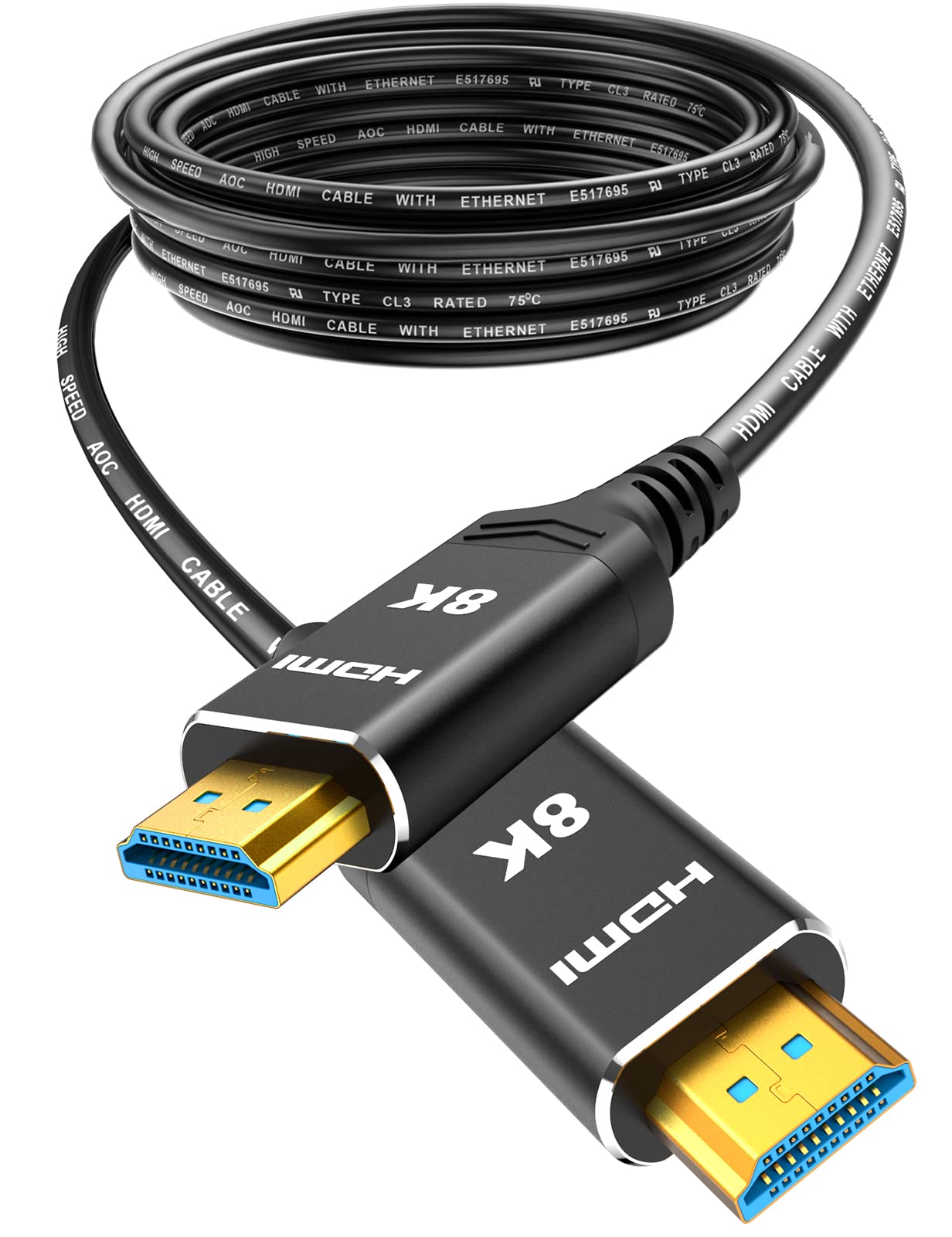 Cable HDMI de fibra óptica 8K, 120Hz, 48Gbps, CL3, compatible con GPUs 30 y 40 Series.